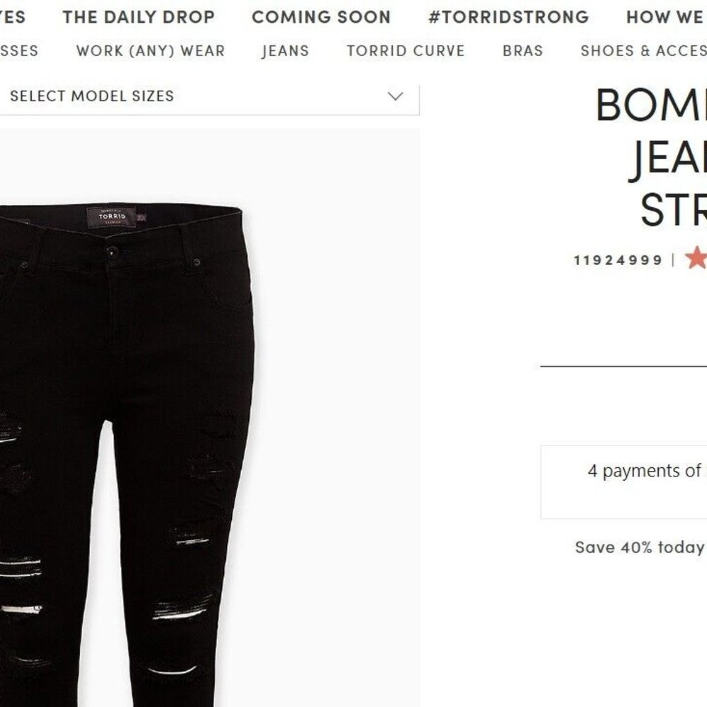 Torrid Bombshell Stretch Skinny Jeans Black Distressed Plus Size 20 Short H13228 - Picture 12 of 12